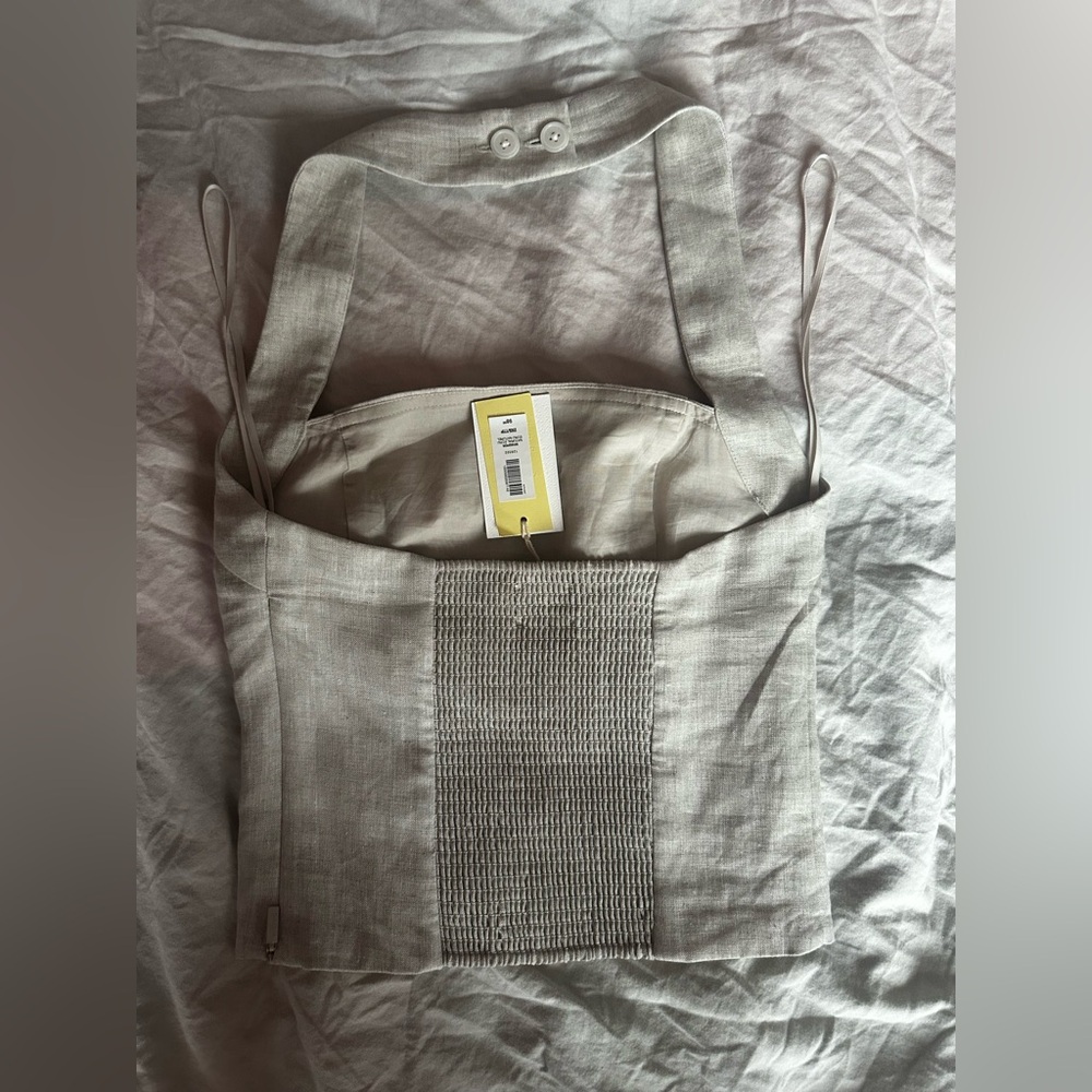 Wilfred Aritzia Organic Linen Halter Crop Top Beige Natural Linen Summer Top 2XS - Picture 5 of 9